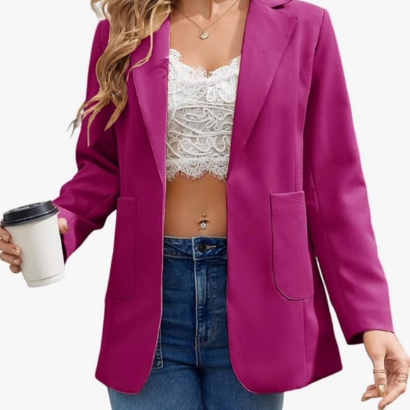 Womens Casual Blazers Open Front Long Sleeve Lapel Collar Work Office Jacket - Picture 1 of 2